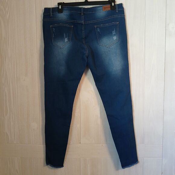 Gazoz Women's Size 16 Dark Blue Distressed Ripped Jeans With Side Stripes - Picture 2 of 14